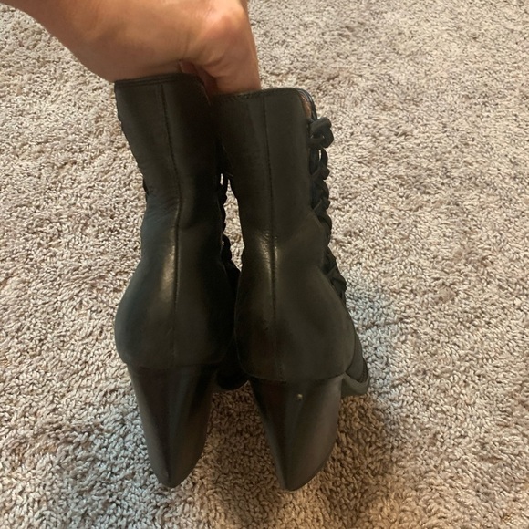 Jeffrey Campbell Diablo Bootie Criss Cross Black Side Laced Boots Leather Black - Picture 8 of 16